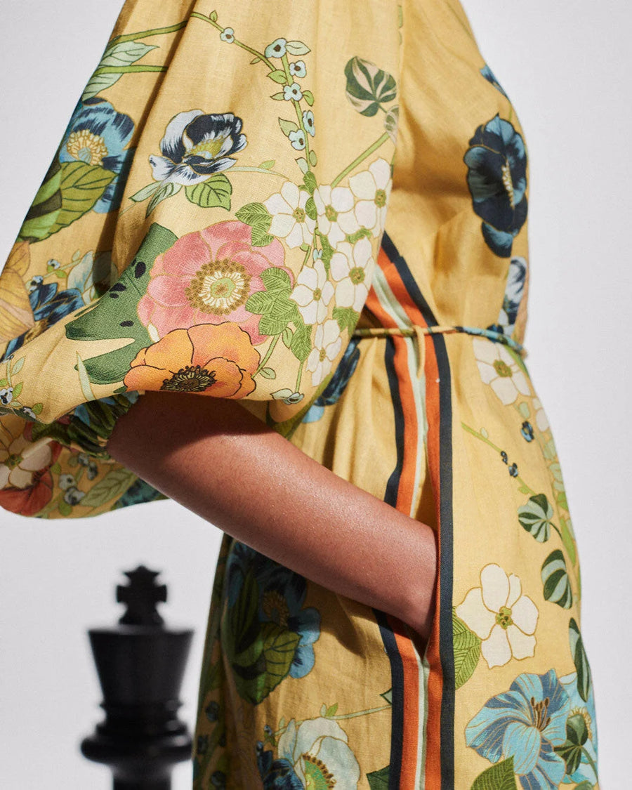 alemais Cresida Shirtdress yellow floral on figure side