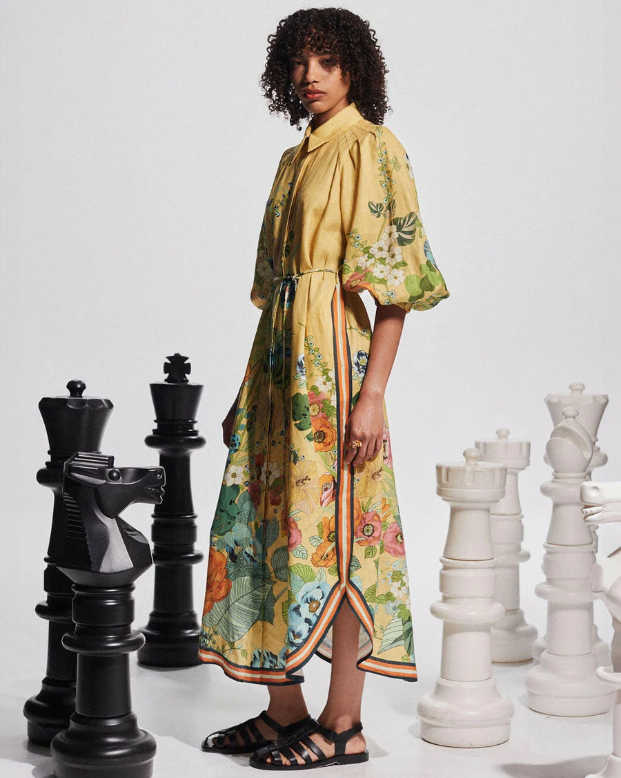 alemais Cresida Shirtdress yellow floral on figure side