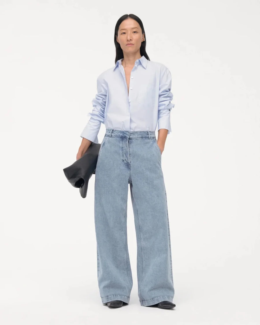 another tomorrow light wash Carpenter Denim Pant on figure front