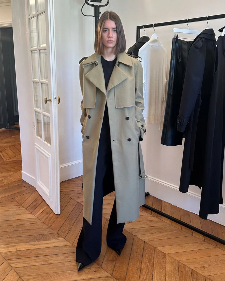 another tomorrow Convertible Trench olive and black on figure