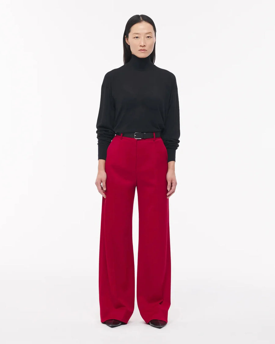 another tomorrow wide leg suit pant ruby red on figure front