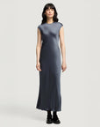 argent minimal bias dress blue stone front