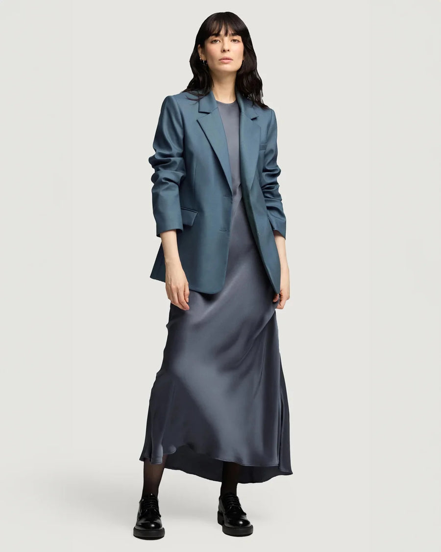 argent minimal bias dress blue stone front