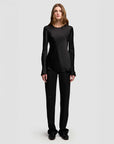 argent long sleeve bias top black front