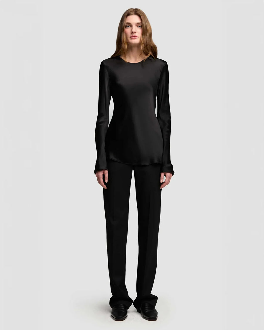 argent long sleeve bias top black front