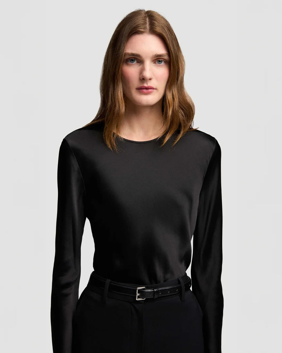 argent long sleeve bias top black front