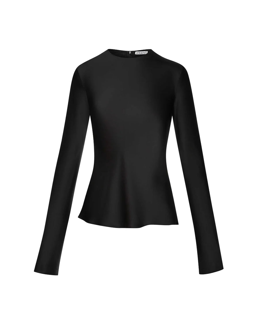 argent long sleeve bias top black