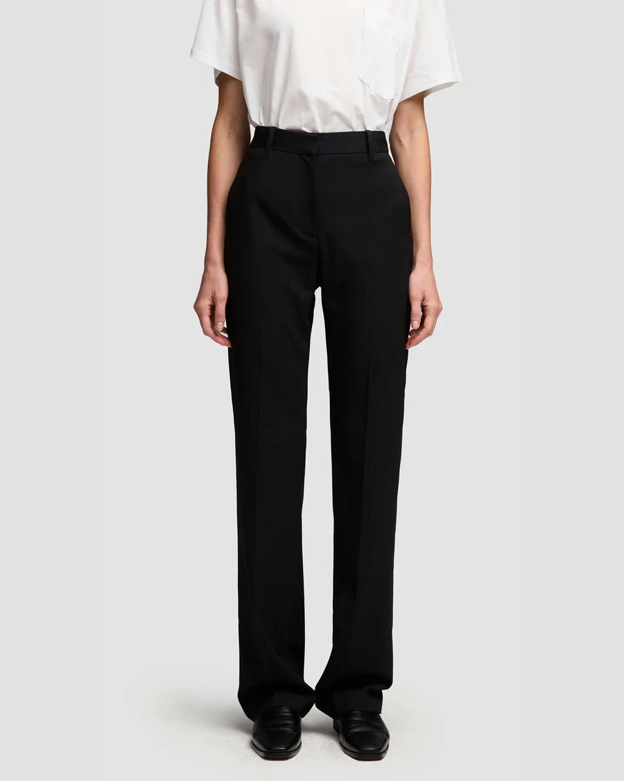 argent Straight Leg Trouser in Seasonless Wool Black on figure front