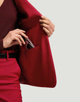 argent Two Button Blazer carmine red on figure front lining