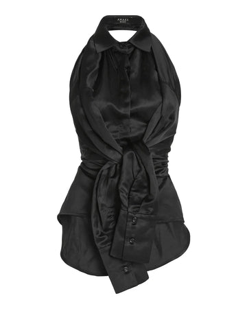 awake mode Deconstructed Halter Neck Shirt black