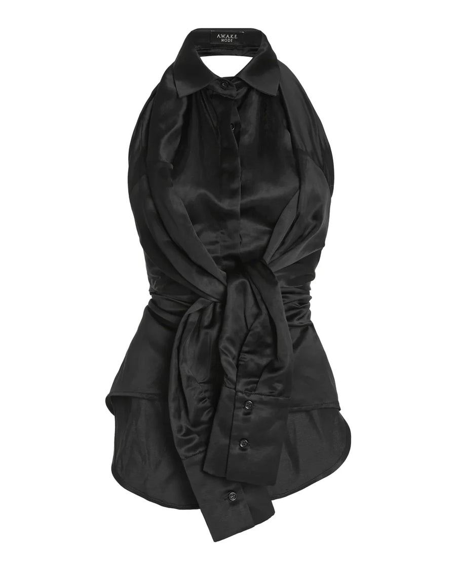 awake mode Deconstructed Halter Neck Shirt black