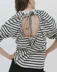 awake mode Long Sleeve Knotted Jersey Top black and white stripe back