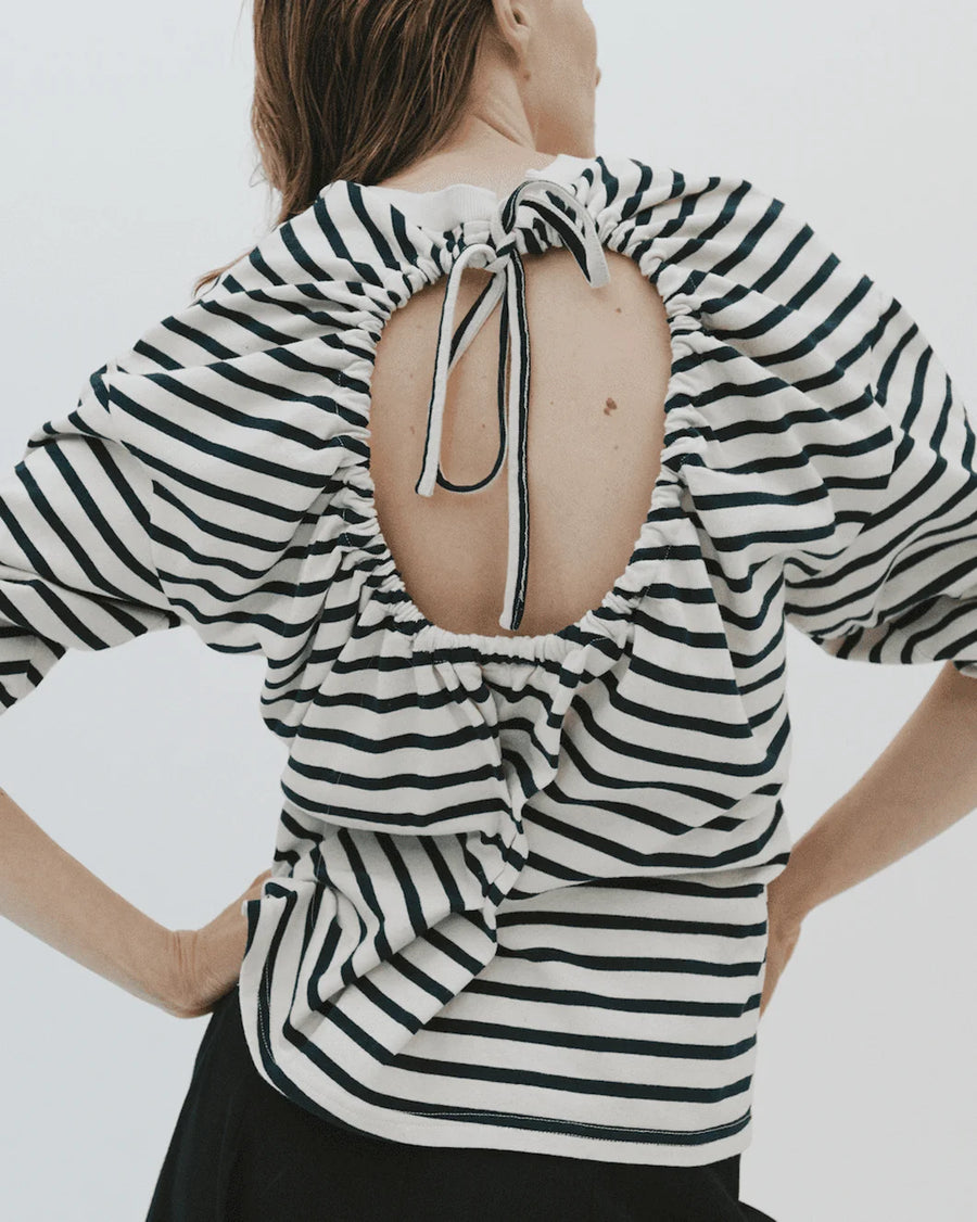 awake mode Long Sleeve Knotted Jersey Top black and white stripe back