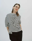 awake mode Long Sleeve Knotted Jersey Top black and white stripe front