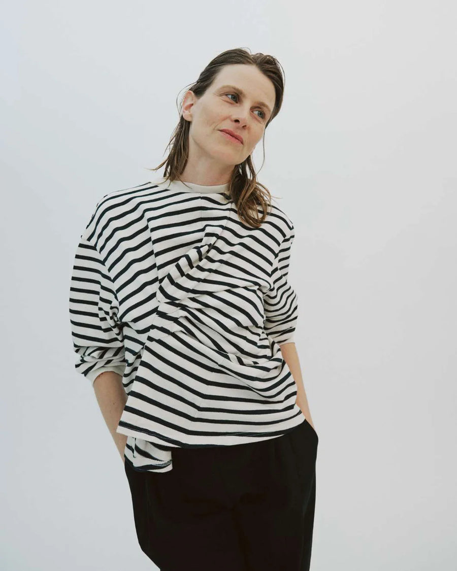 awake mode Long Sleeve Knotted Jersey Top black and white stripe front