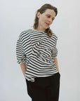 awake mode Long Sleeve Knotted Jersey Top black and white stripe front