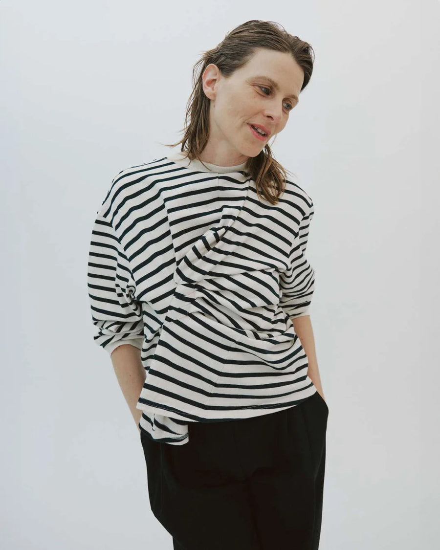 awake mode Long Sleeve Knotted Jersey Top black and white stripe front