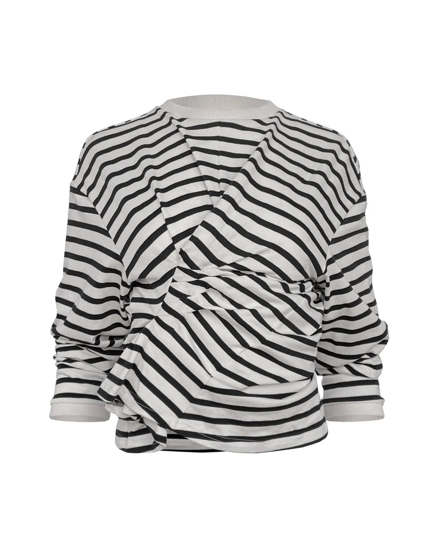 awake mode Long Sleeve Knotted Jersey Top black and white stripe