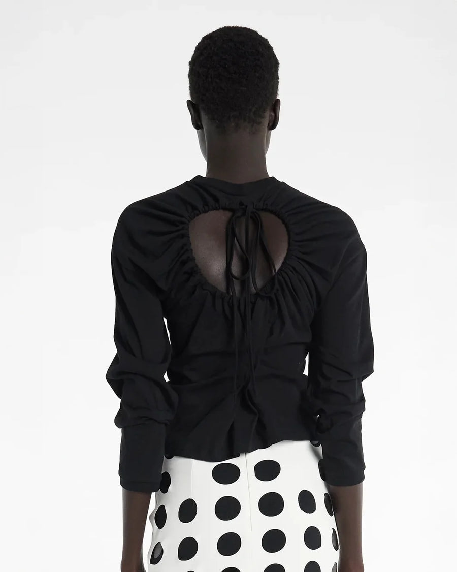 awake mode Long Sleeve Knotted Jersey Top Black back