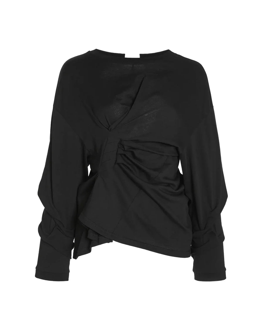 awake mode Long Sleeve Knotted Jersey Top Black