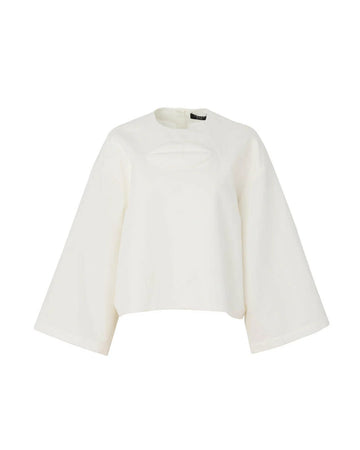 awake mode Loose Long Sleeve Top with Lip Appliqué white