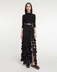 awake mode Multi Circle Layered Maxi Skirt black on figure front