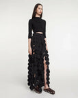 awake mode Multi Circle Layered Maxi Skirt black on figure side