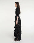 awake mode Multi Circle Layered Maxi Skirt black on figure side