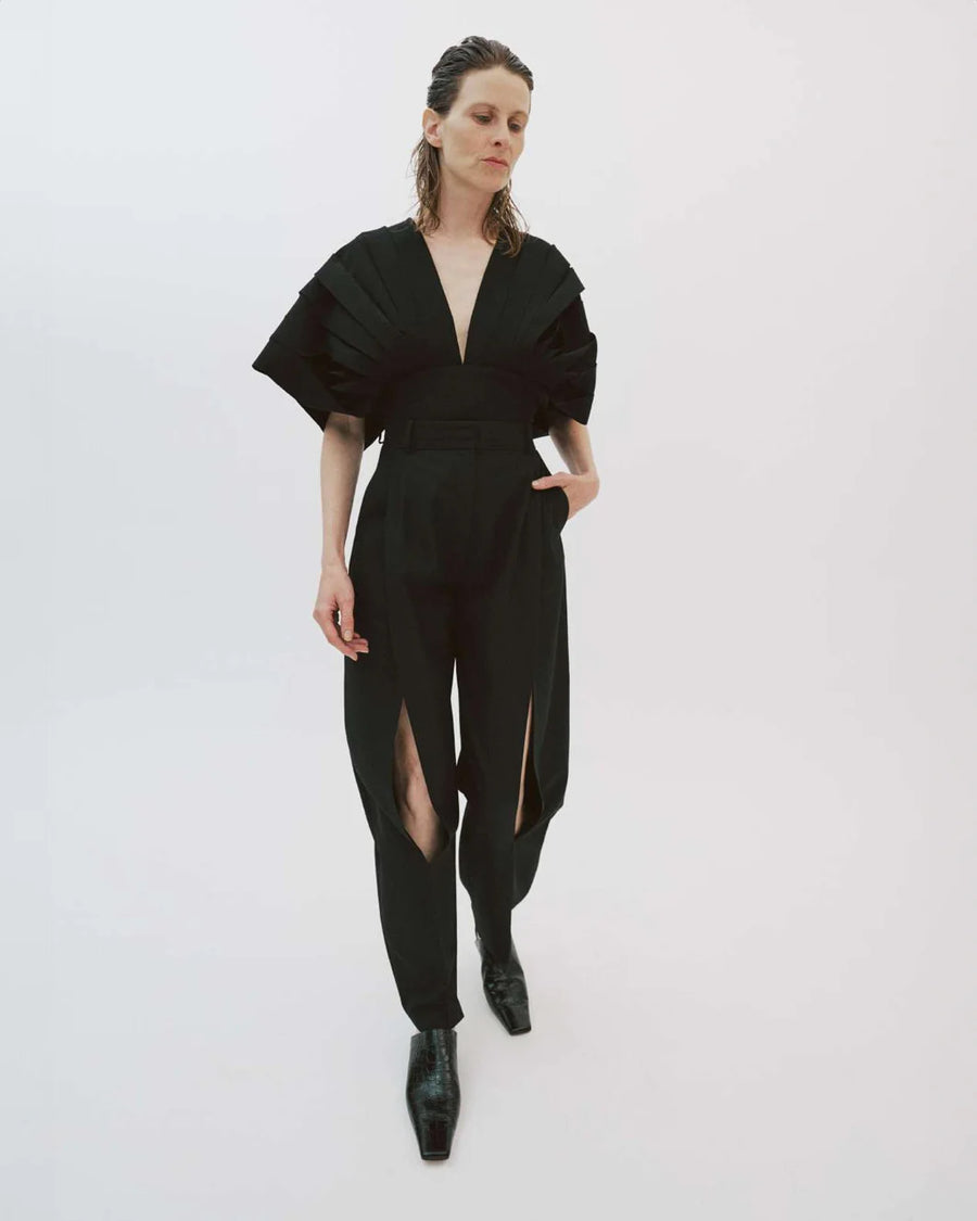 awake mode Pants with Vertical Slit Knees black front