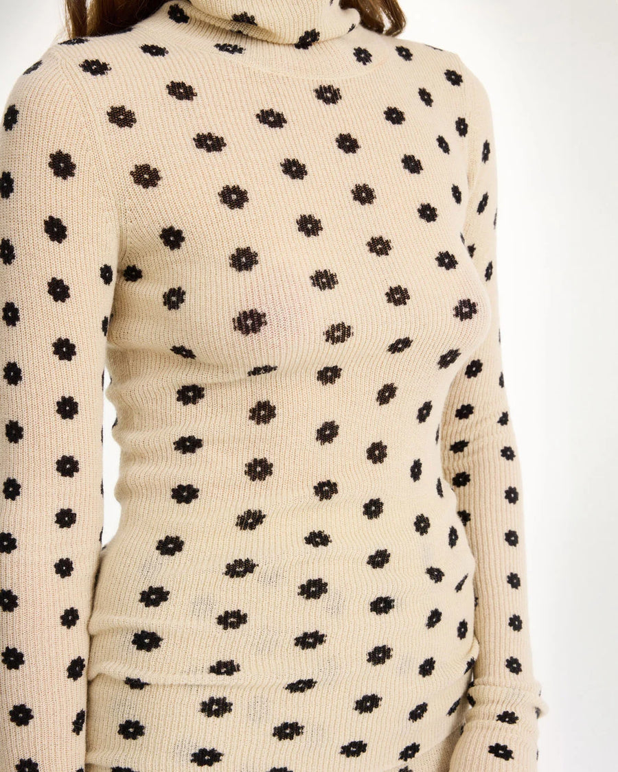 by malene birger fioria turtleneck wool sweater graphic flower cream on figure side detail