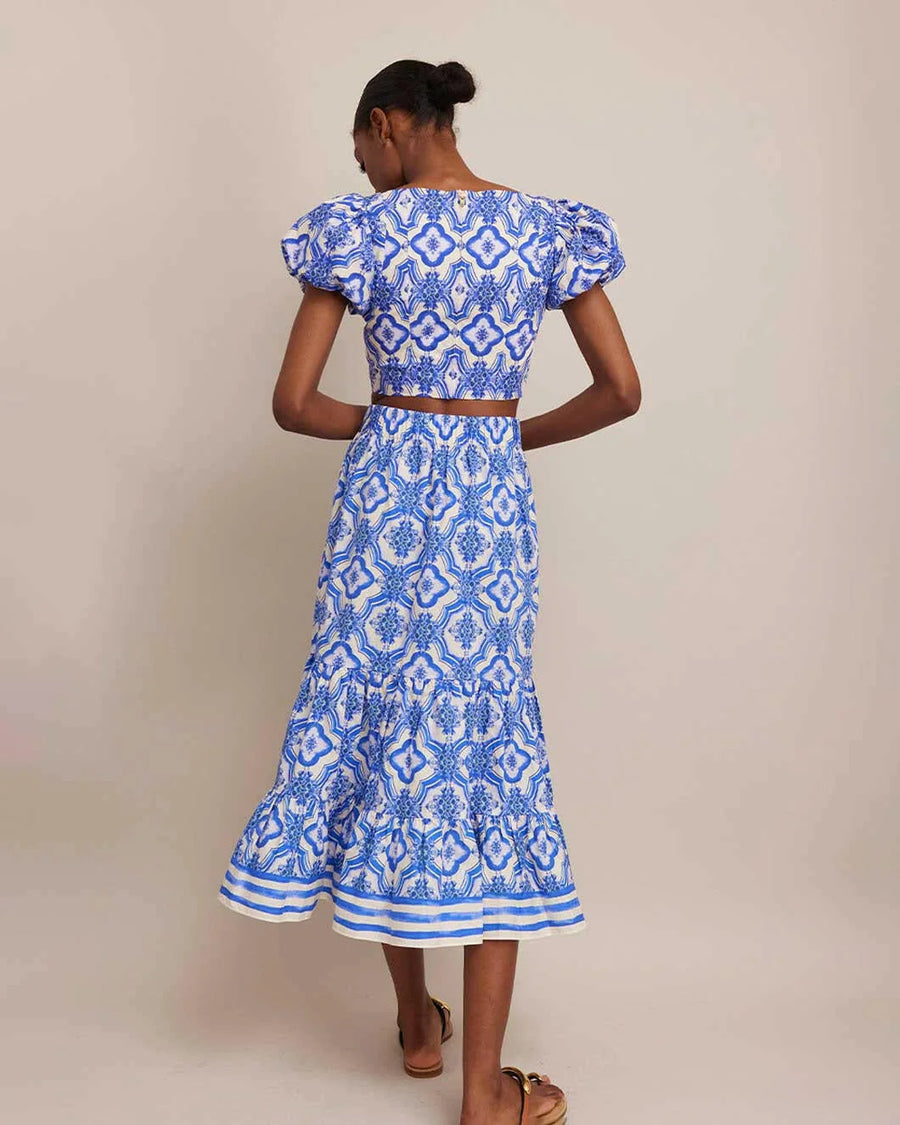 cara cara Chase Skirt in Belle Tile blue on figure back