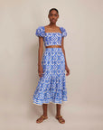 cara cara Chase Skirt in Belle Tile blue on figure front