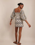 cara cara montauk dress black and white scallop floral eyelet on figure back