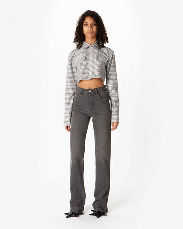 coperni cropped shirt green and white check on figure front