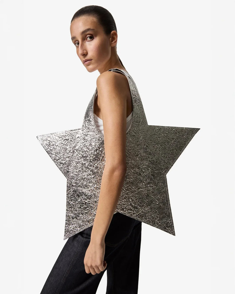 coperni Foil Star Tote silver on figure