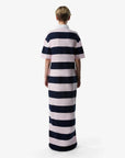 coperni Striped Long Polo Dress pink and navy blue on figure back
