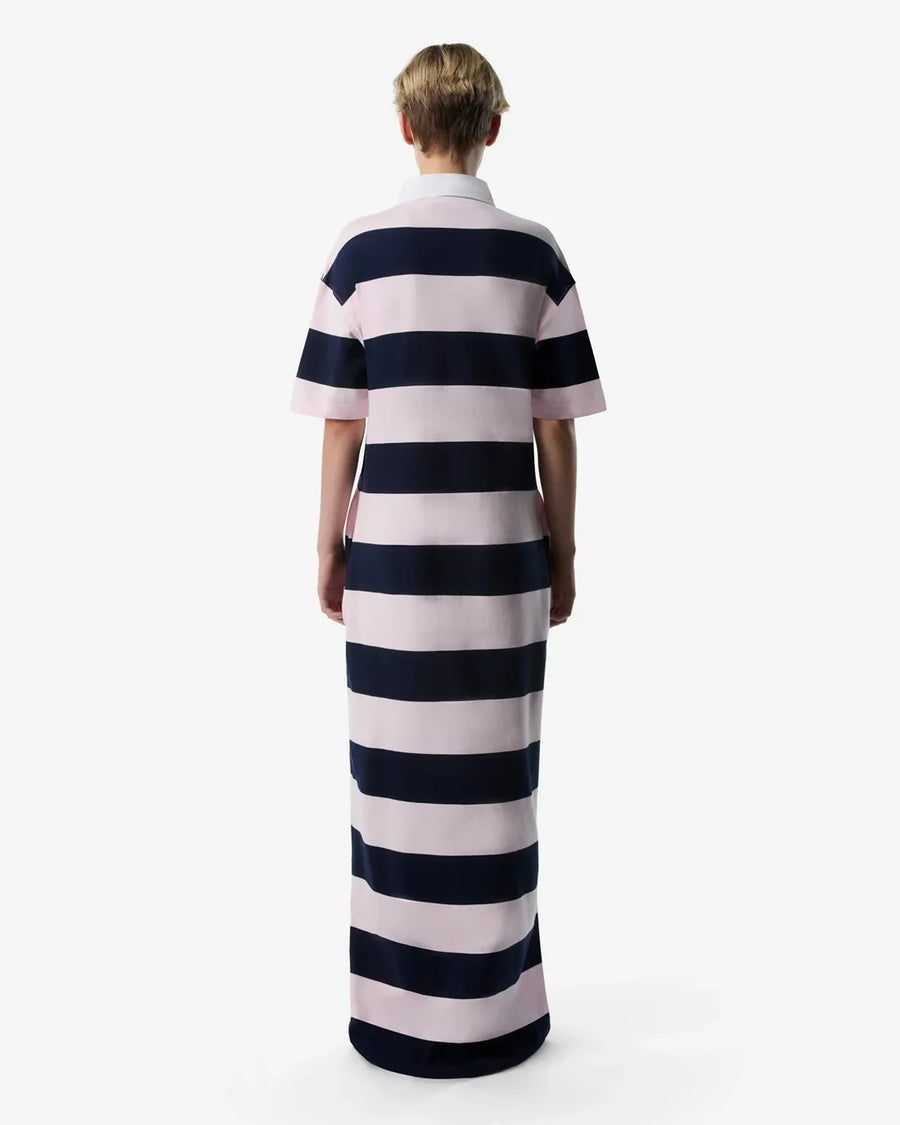 coperni Striped Long Polo Dress pink and navy blue on figure back