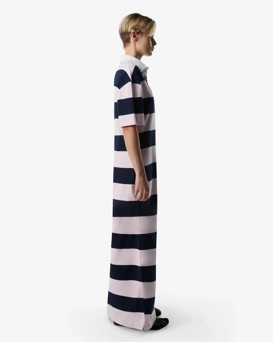 coperni Striped Long Polo Dress pink and navy blue on figure side
