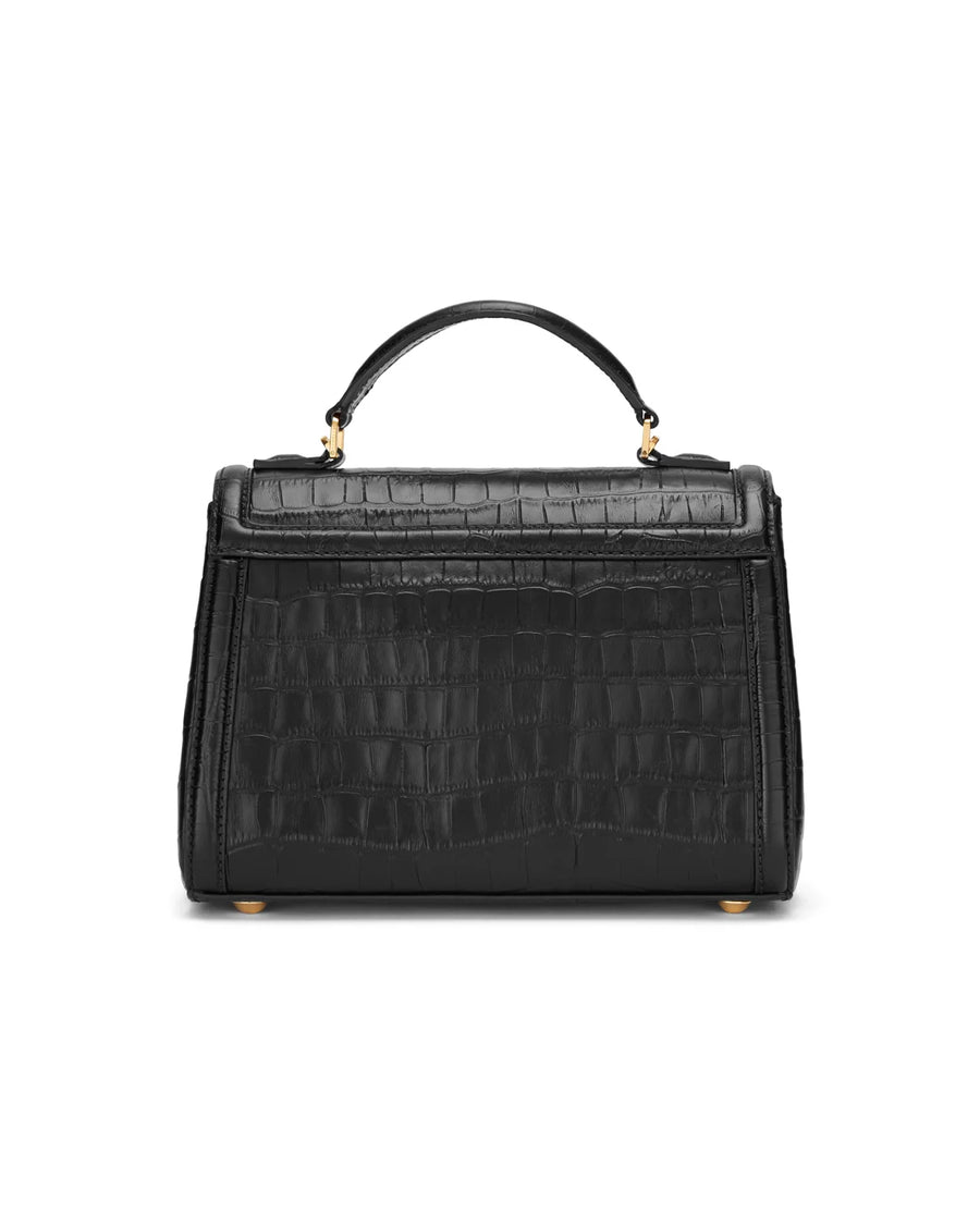 demellier Paris Embossed Leather Black Croc Effect back