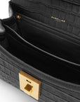 demellier Paris Embossed Leather Black Croc Effect open detail