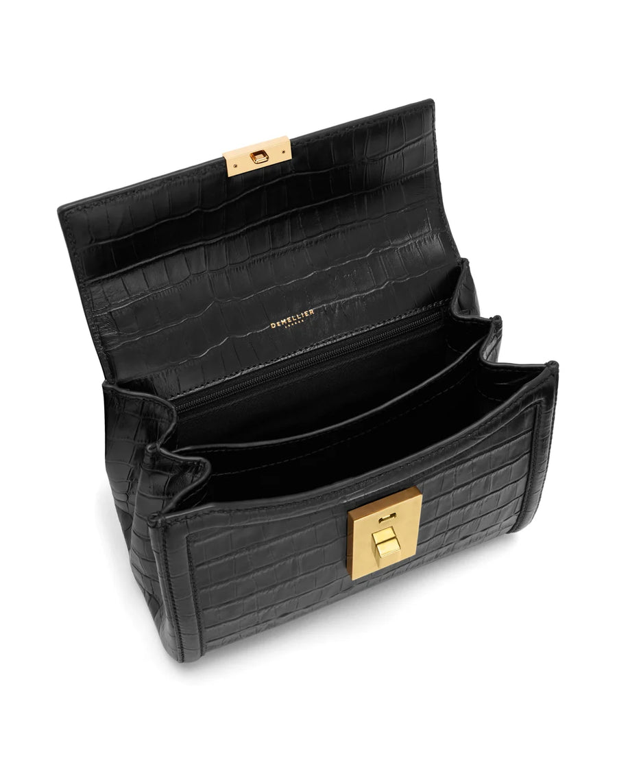 demellier Paris Embossed Leather Black Croc Effect open