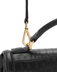 demellier Paris Embossed Leather Black Croc Effect strap detail