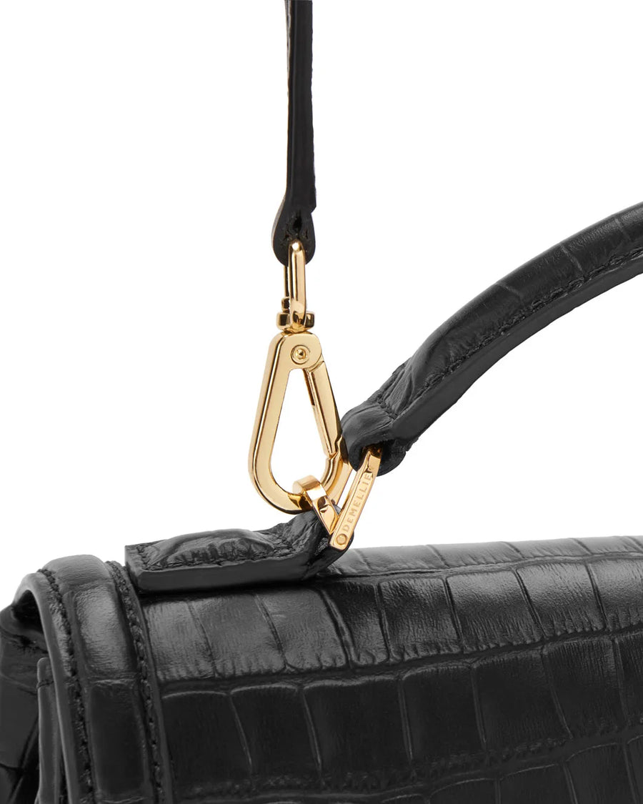 demellier Paris Embossed Leather Black Croc Effect strap detail