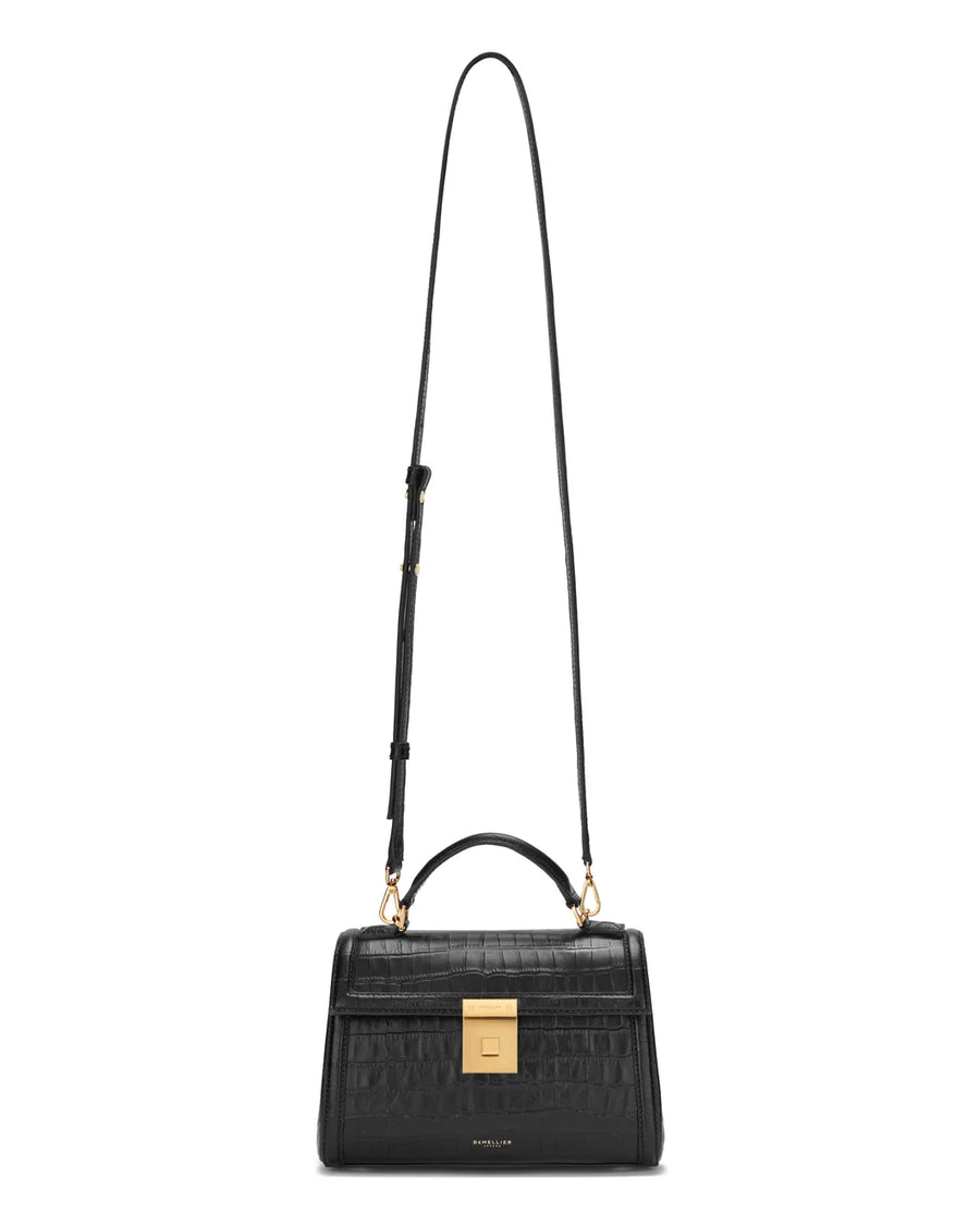 demellier Paris Embossed Leather Black Croc Effect with shoulder strap