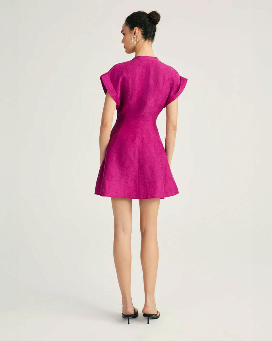 derek lam 10 crosby Christina Short Sleeve Mini Dress hibiscus pink on figure back