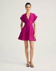 derek lam 10 crosby Christina Short Sleeve Mini Dress hibiscus pink on figure front