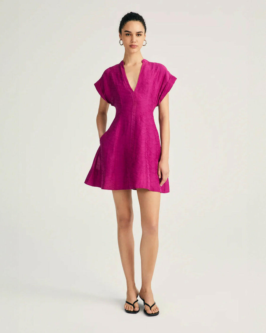 derek lam 10 crosby Christina Short Sleeve Mini Dress hibiscus pink on figure front