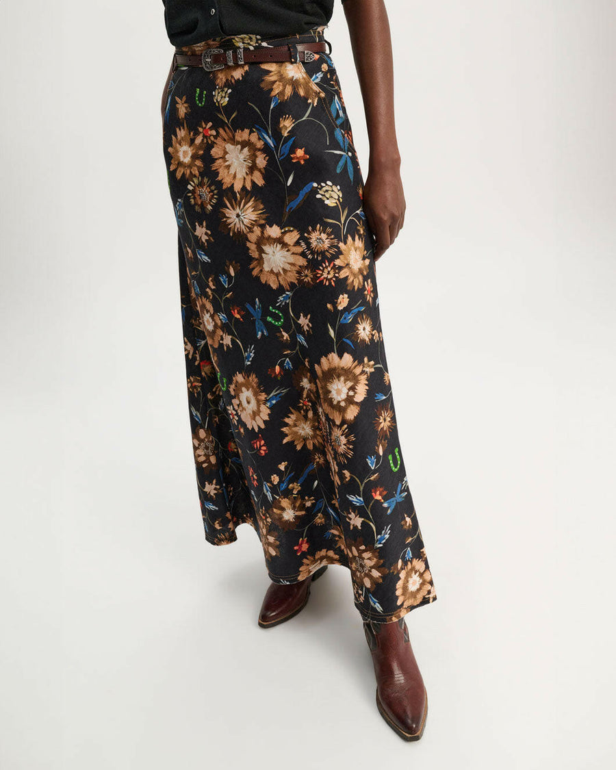 dorothee schumacher floral ease linen skirt black on figure front detail