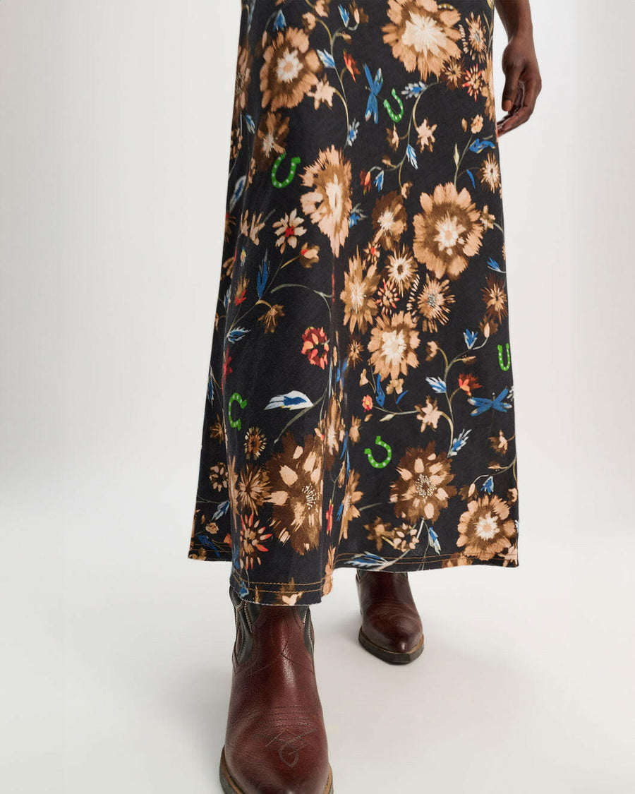 dorothee schumacher floral ease linen skirt black on figure front hem detail