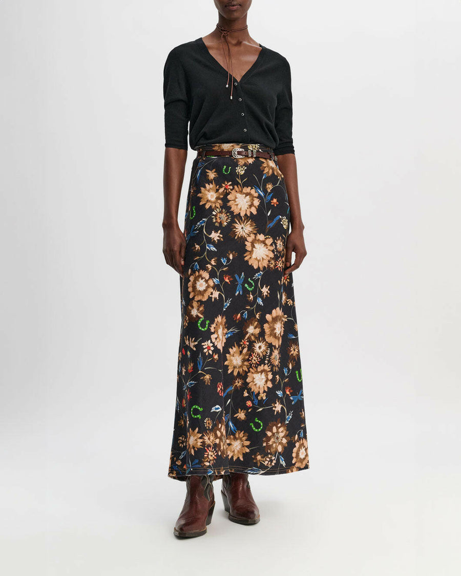 dorothee schumacher floral ease linen skirt black on figure front